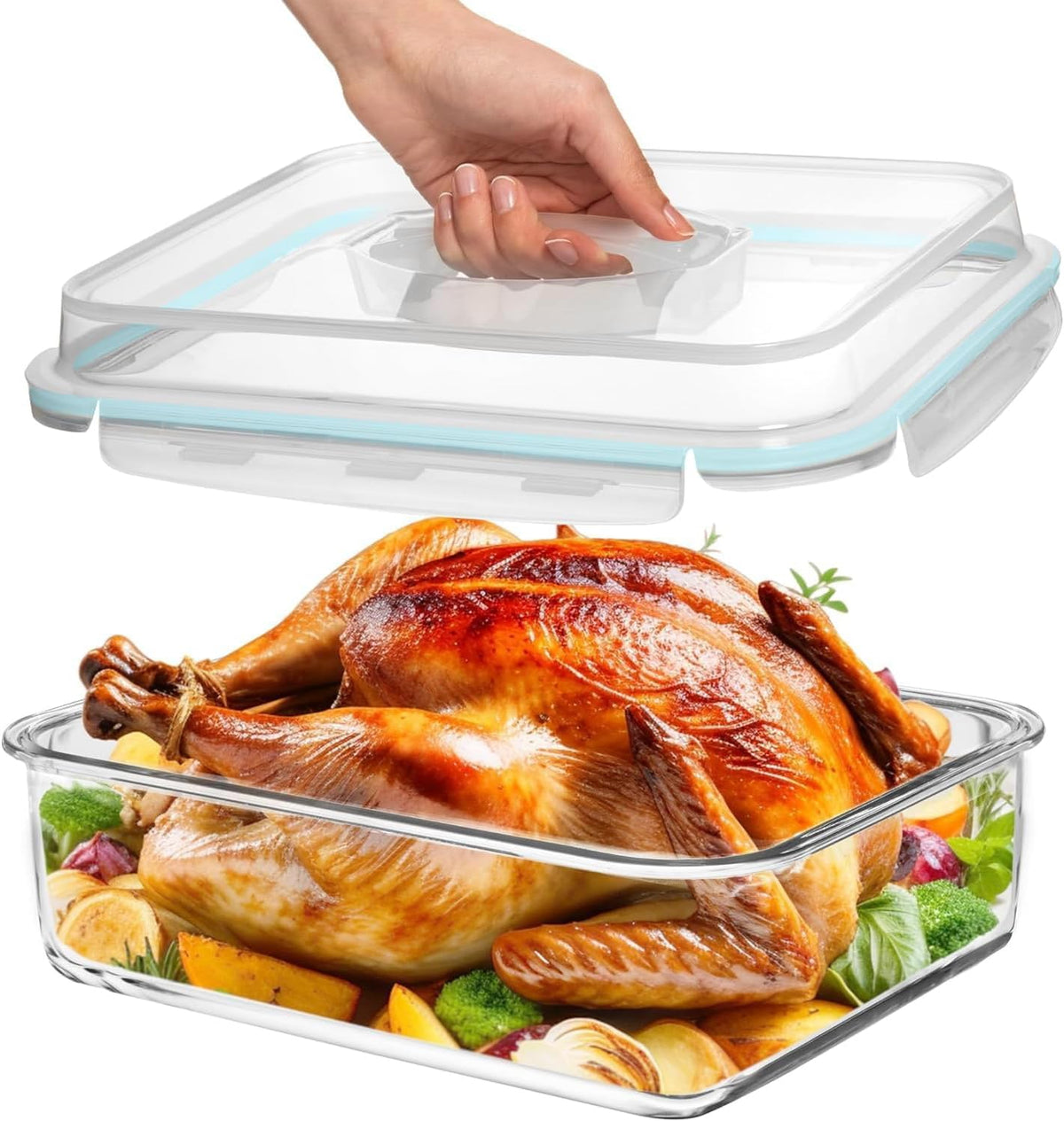 6500 ML / 220 oz / 28 Cup LARGE Glass Food Storage Container with Airtight Locking Lid. Ideal Storing food, Vegetables, Fruits. Baking Casserole, Lasagna, Roasting Turkey, Chicken BPA Free Oven Safe