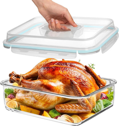 6500 ML / 220 oz / 28 Cup LARGE Glass Food Storage Container with Airtight Locking Lid. Ideal Storing food, Vegetables, Fruits. Baking Casserole, Lasagna, Roasting Turkey, Chicken BPA Free Oven Safe