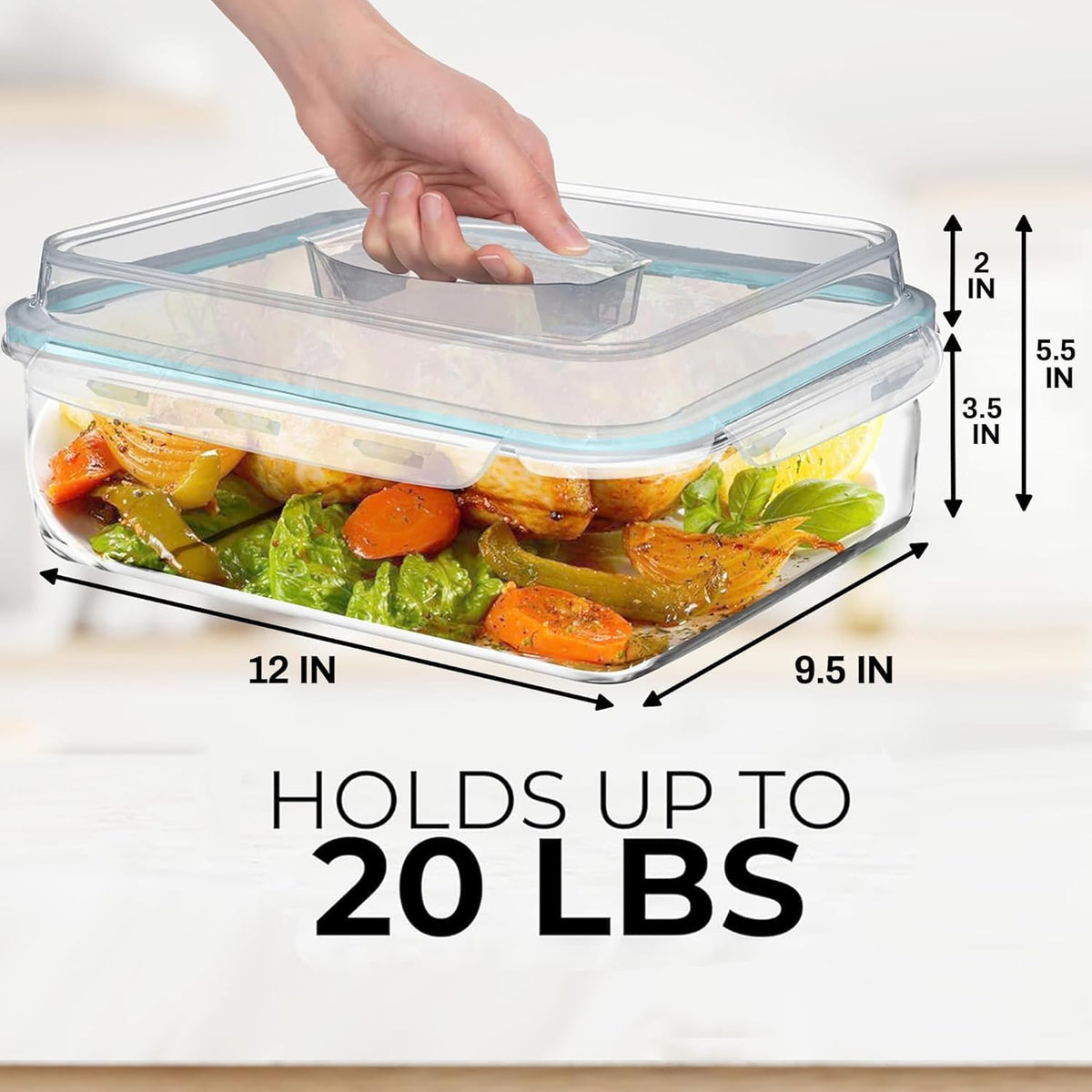6500 ML / 220 oz / 28 Cup LARGE Glass Food Storage Container with Airtight Locking Lid. Ideal Storing food, Vegetables, Fruits. Baking Casserole, Lasagna, Roasting Turkey, Chicken BPA Free Oven Safe