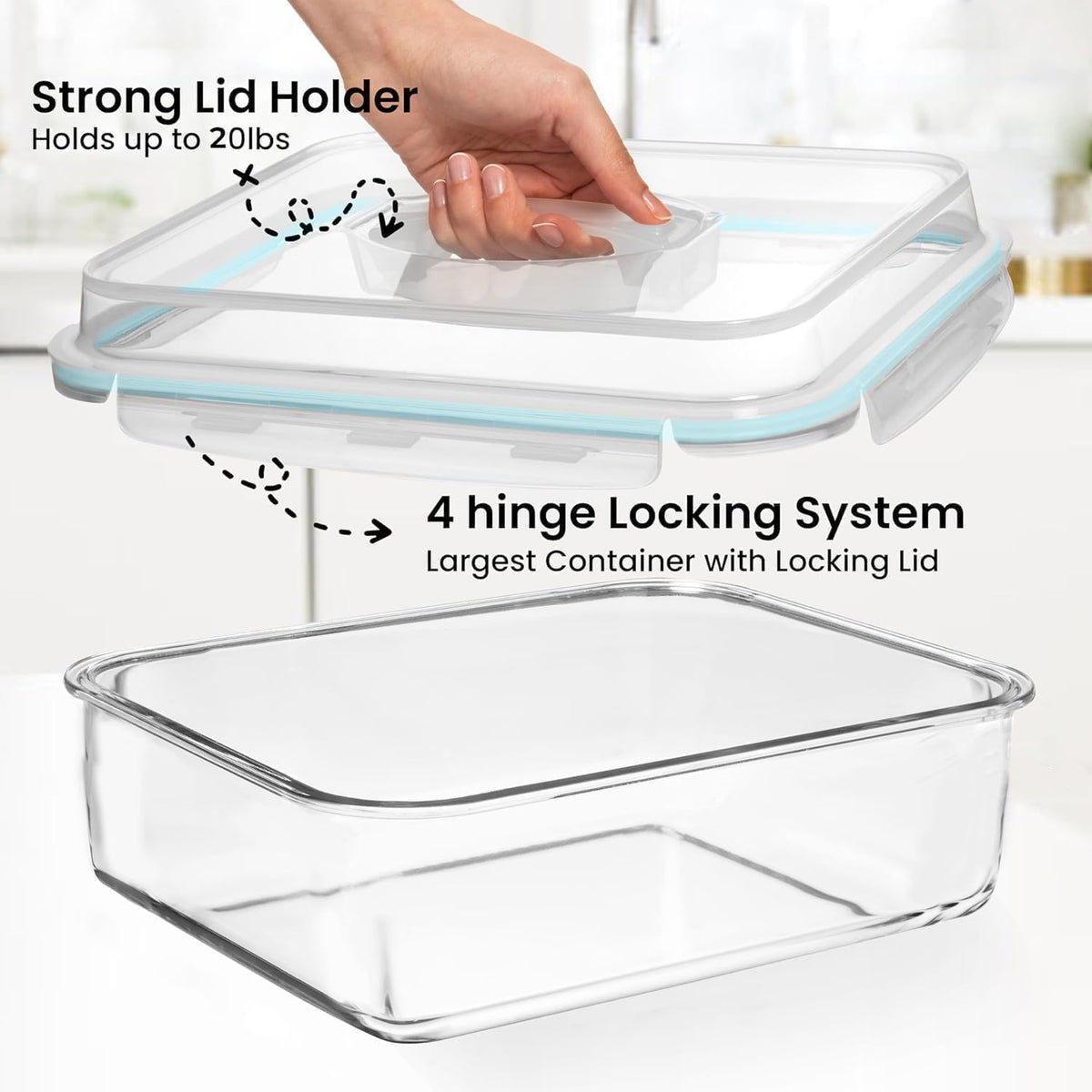 6500 ML / 220 oz / 28 Cup LARGE Glass Food Storage Container with Airtight Locking Lid. Ideal Storing food, Vegetables, Fruits. Baking Casserole, Lasagna, Roasting Turkey, Chicken BPA Free Oven Safe
