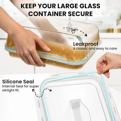 6500 ML / 220 oz / 28 Cup LARGE Glass Food Storage Container with Airtight Locking Lid. Ideal Storing food, Vegetables, Fruits. Baking Casserole, Lasagna, Roasting Turkey, Chicken BPA Free Oven Safe