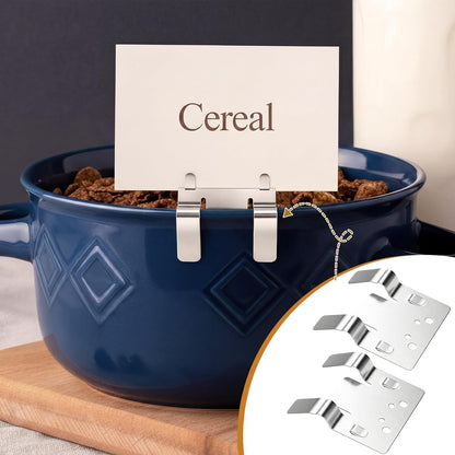 30 Pack Stainless Steel Pan Clips Metal Food Tray Label Sign Holder Clip on Buffet Label Holder for Bake Shops Retail Merchandise Restaurant Display