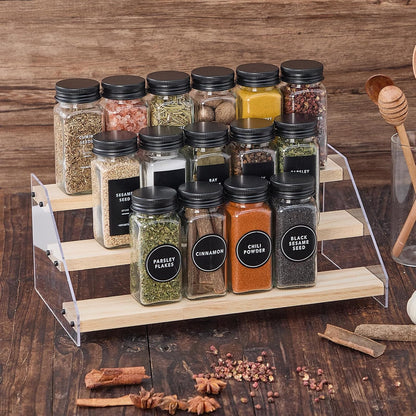 24 Glass Spice Jars with 576 Labels-Spice Jars with Black Metal Caps