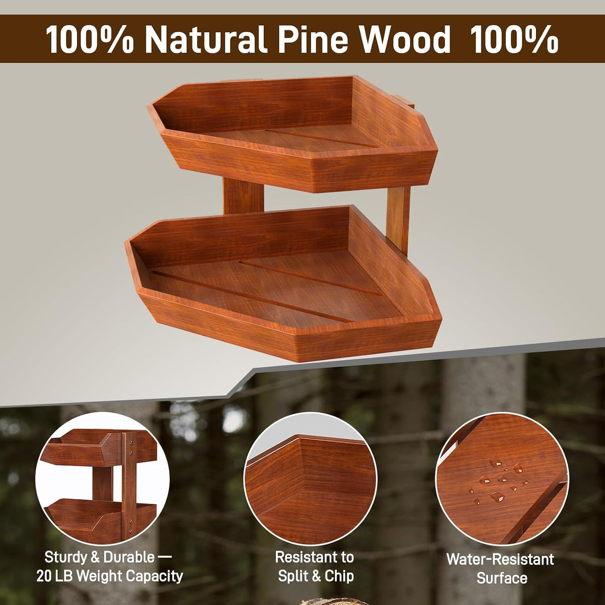 Wooden Fruit Basket for Kitchen Counter 2 Tier Fruit Bowl for Corner