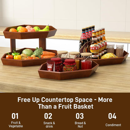 Wooden Fruit Basket for Kitchen Counter 2 Tier Fruit Bowl for Corner