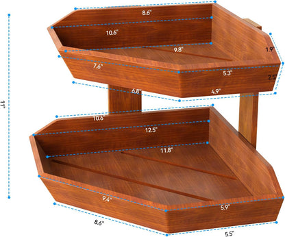 Wooden Fruit Basket for Kitchen Counter 2 Tier Fruit Bowl for Corner