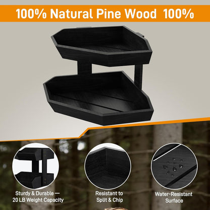 Wooden Fruit Basket for Kitchen Counter 2 Tier Fruit Bowl for Corner