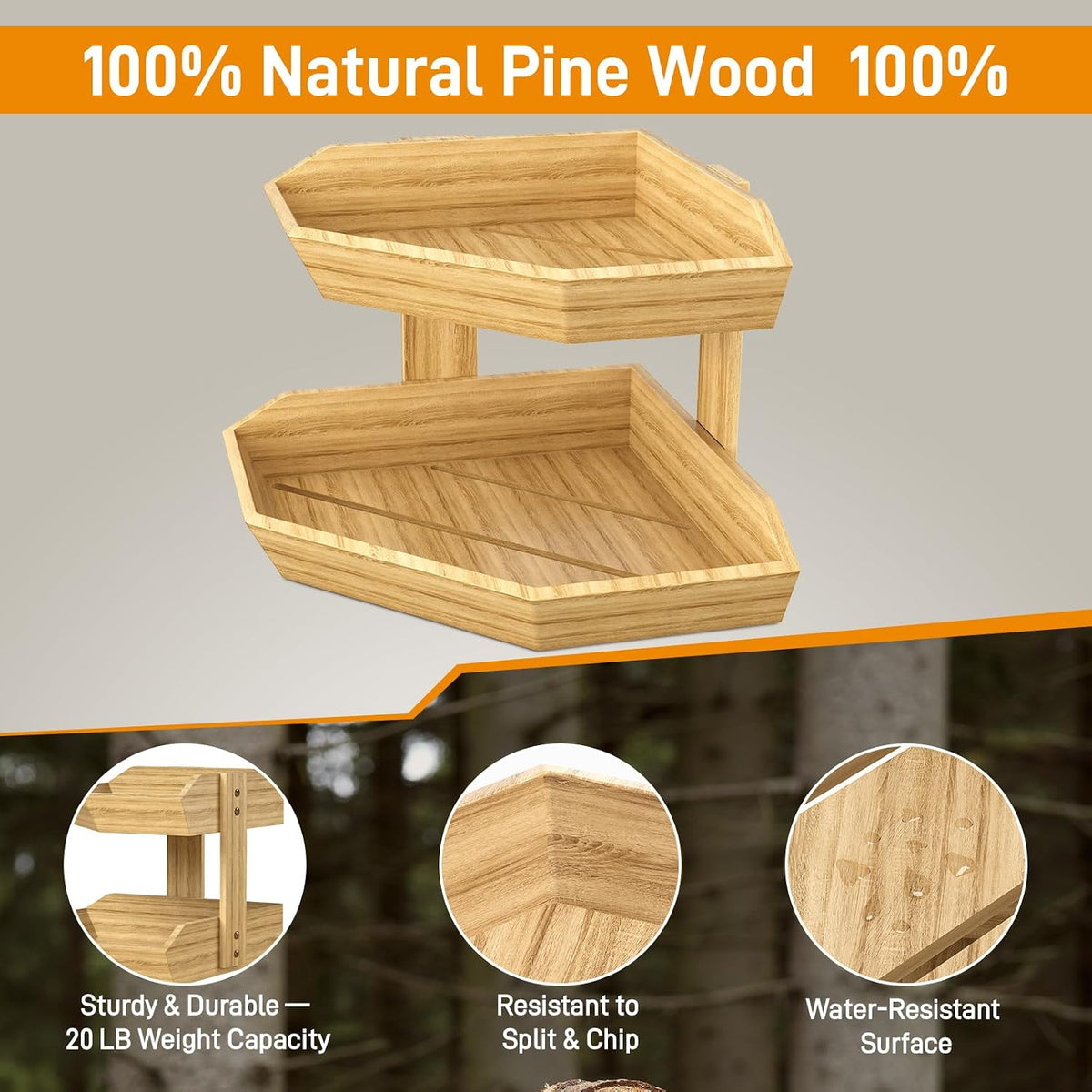 Wooden Fruit Basket for Kitchen Counter 2 Tier Fruit Bowl for Corner
