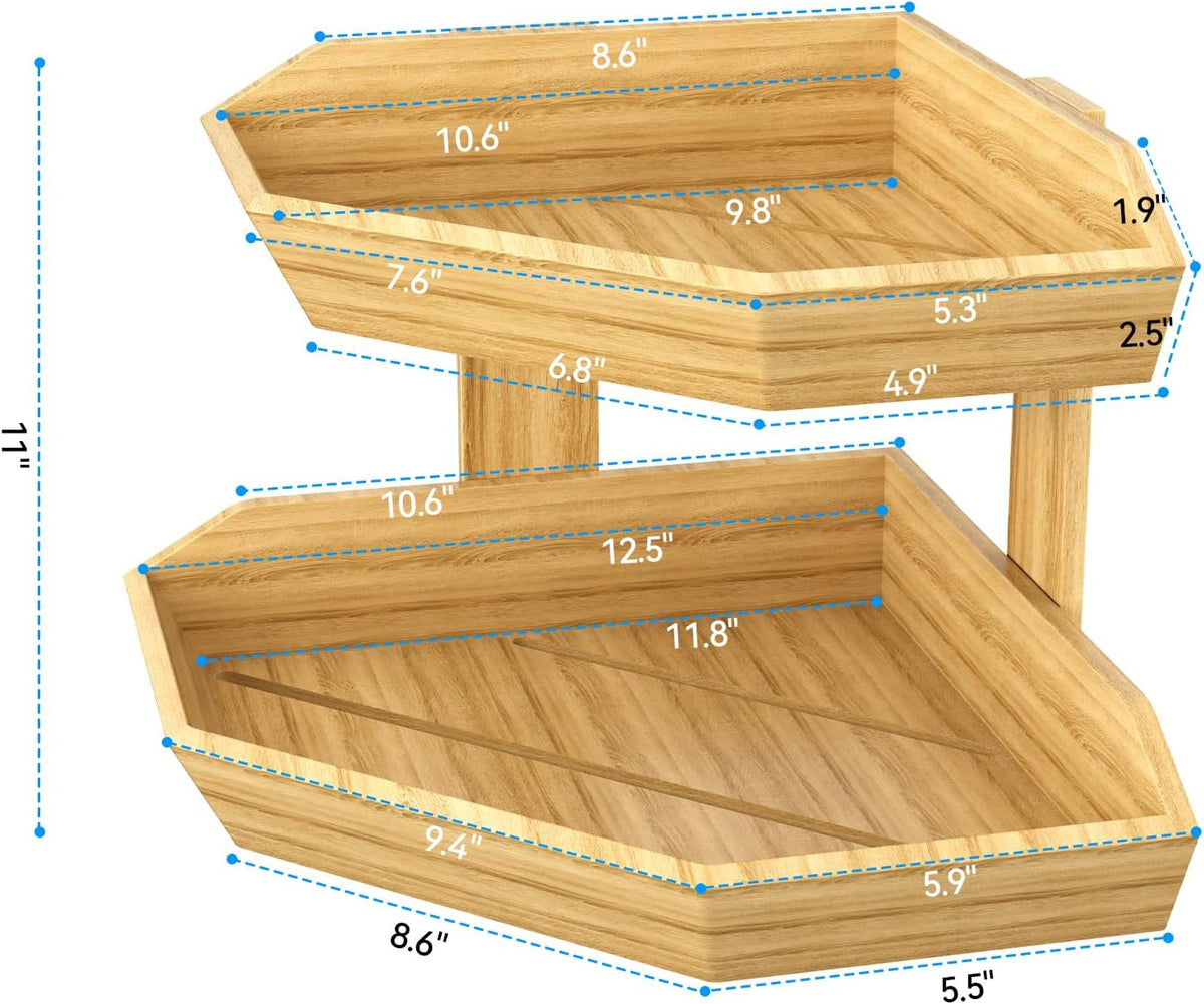Wooden Fruit Basket for Kitchen Counter 2 Tier Fruit Bowl for Corner