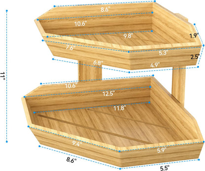 Wooden Fruit Basket for Kitchen Counter 2 Tier Fruit Bowl for Corner