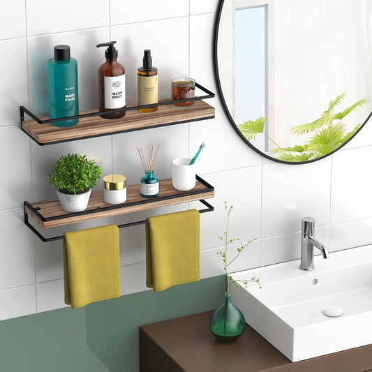 Floating Shelves Wall Mounted Set of 2, Rustic Wood Wall Storage Shelves for Bedroom,Living Room,Bathroom, Kitchen Torched Wood