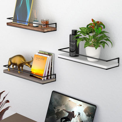 Floating Shelves Wall Mounted Set of 2, Rustic Wood Wall Storage Shelves for Bedroom,Living Room,Bathroom, Kitchen Torched Wood