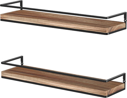 Floating Shelves Wall Mounted Set of 2, Rustic Wood Wall Storage Shelves for Bedroom,Living Room,Bathroom, Kitchen Torched Wood