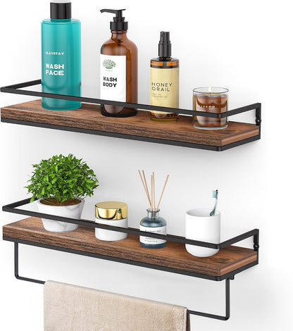 Floating Shelves Wall Mounted Set of 2, Rustic Wood Wall Storage Shelves for Bedroom,Living Room,Bathroom, Kitchen Torched Wood