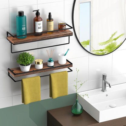 Floating Shelves Wall Mounted Set of 2, Rustic Wood Wall Storage Shelves for Bedroom,Living Room,Bathroom, Kitchen Torched Wood