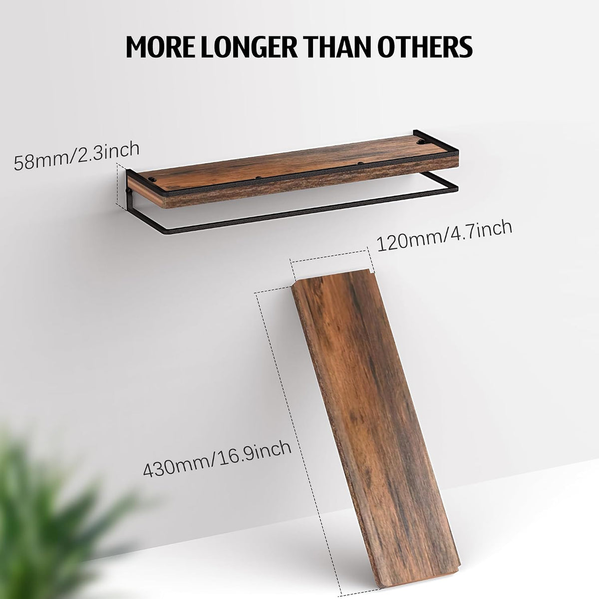 Floating Shelves Wall Mounted Set of 2, Rustic Wood Wall Storage Shelves for Bedroom,Living Room,Bathroom, Kitchen Torched Wood