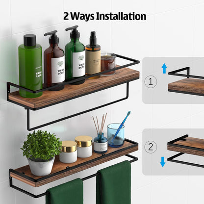 Floating Shelves Wall Mounted Set of 2, Rustic Wood Wall Storage Shelves for Bedroom,Living Room,Bathroom, Kitchen Torched Wood