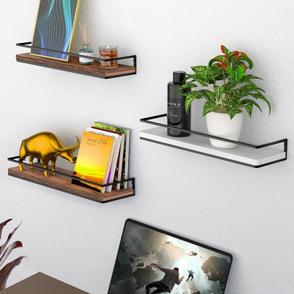 Floating Shelves Wall Mounted Set of 2, Rustic Wood Wall Storage Shelves for Bedroom,Living Room,Bathroom, Kitchen Torched Wood