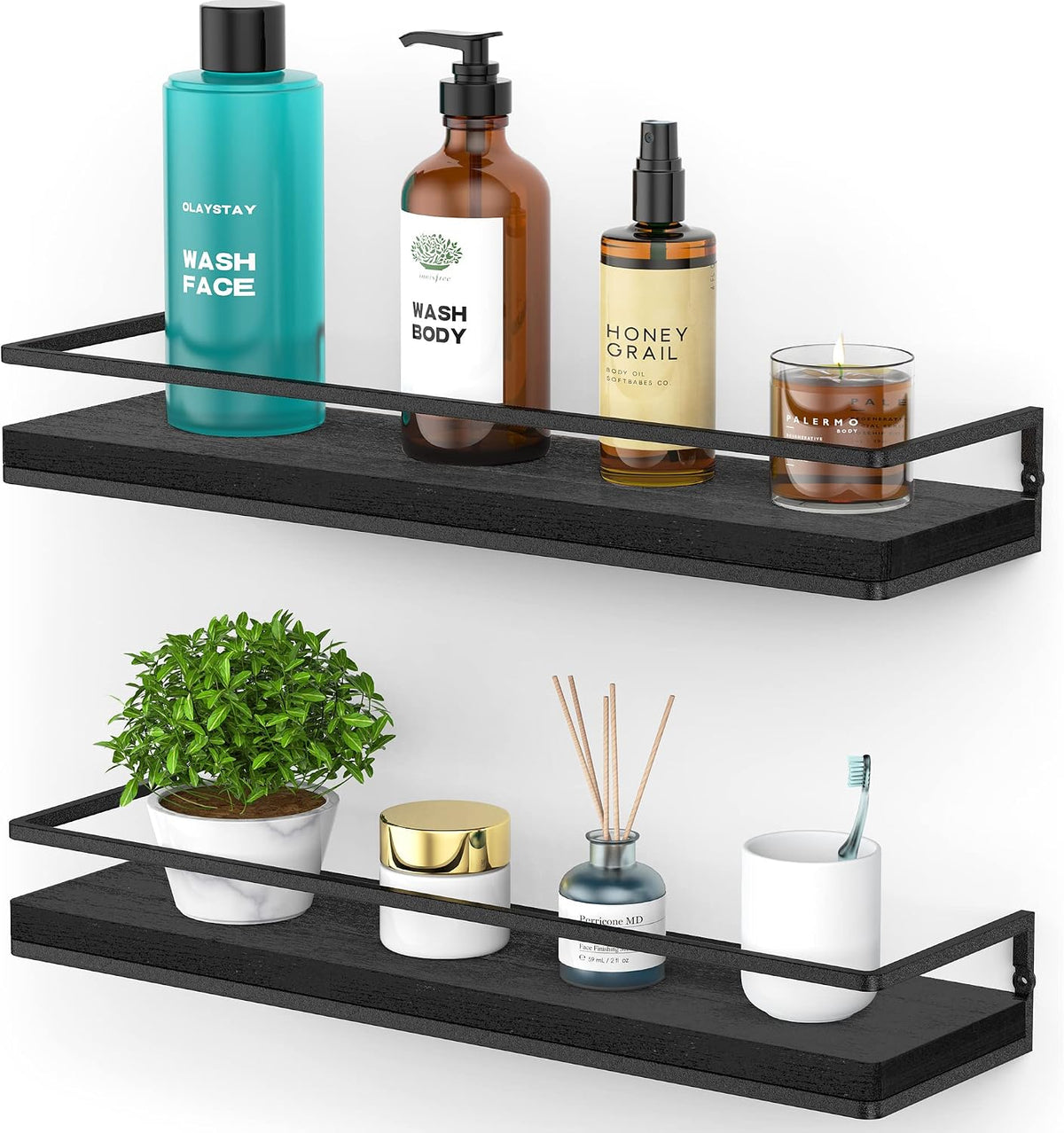Floating Shelves Wall Mounted Set of 2, Rustic Wood Wall Storage Shelves for Bedroom,Living Room,Bathroom, Kitchen Torched Wood