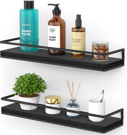 Floating Shelves Wall Mounted Set of 2, Rustic Wood Wall Storage Shelves for Bedroom,Living Room,Bathroom, Kitchen Torched Wood