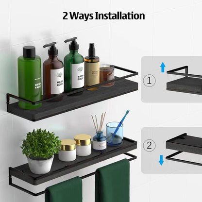 Floating Shelves Wall Mounted Set of 2, Rustic Wood Wall Storage Shelves for Bedroom,Living Room,Bathroom, Kitchen Torched Wood