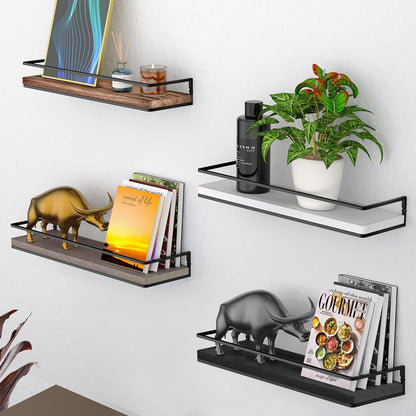 Floating Shelves Wall Mounted Set of 2, Rustic Wood Wall Storage Shelves for Bedroom,Living Room,Bathroom, Kitchen Torched Wood