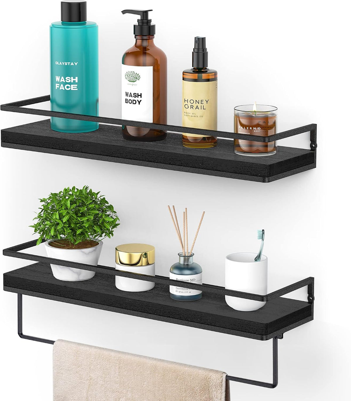 Floating Shelves Wall Mounted Set of 2, Rustic Wood Wall Storage Shelves for Bedroom,Living Room,Bathroom, Kitchen Torched Wood