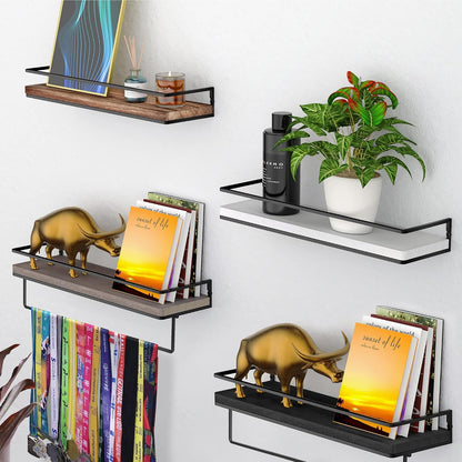 Floating Shelves Wall Mounted Set of 2, Rustic Wood Wall Storage Shelves for Bedroom,Living Room,Bathroom, Kitchen Torched Wood