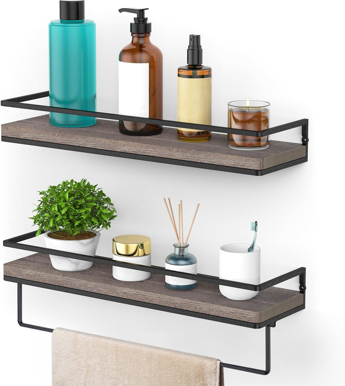 Floating Shelves Wall Mounted Set of 2, Rustic Wood Wall Storage Shelves for Bedroom,Living Room,Bathroom, Kitchen Torched Wood