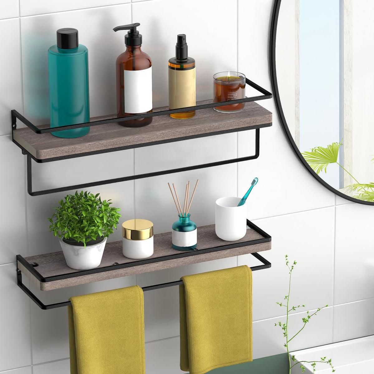 Floating Shelves Wall Mounted Set of 2, Rustic Wood Wall Storage Shelves for Bedroom,Living Room,Bathroom, Kitchen Torched Wood