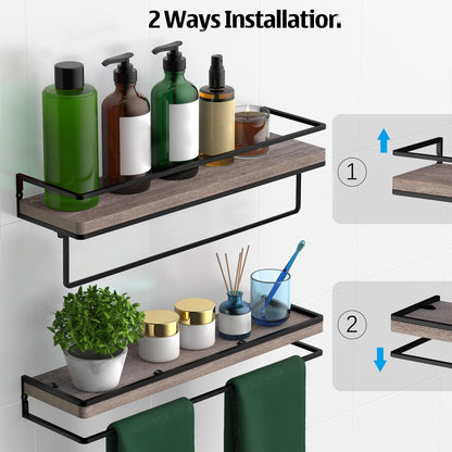 Floating Shelves Wall Mounted Set of 2, Rustic Wood Wall Storage Shelves for Bedroom,Living Room,Bathroom, Kitchen Torched Wood