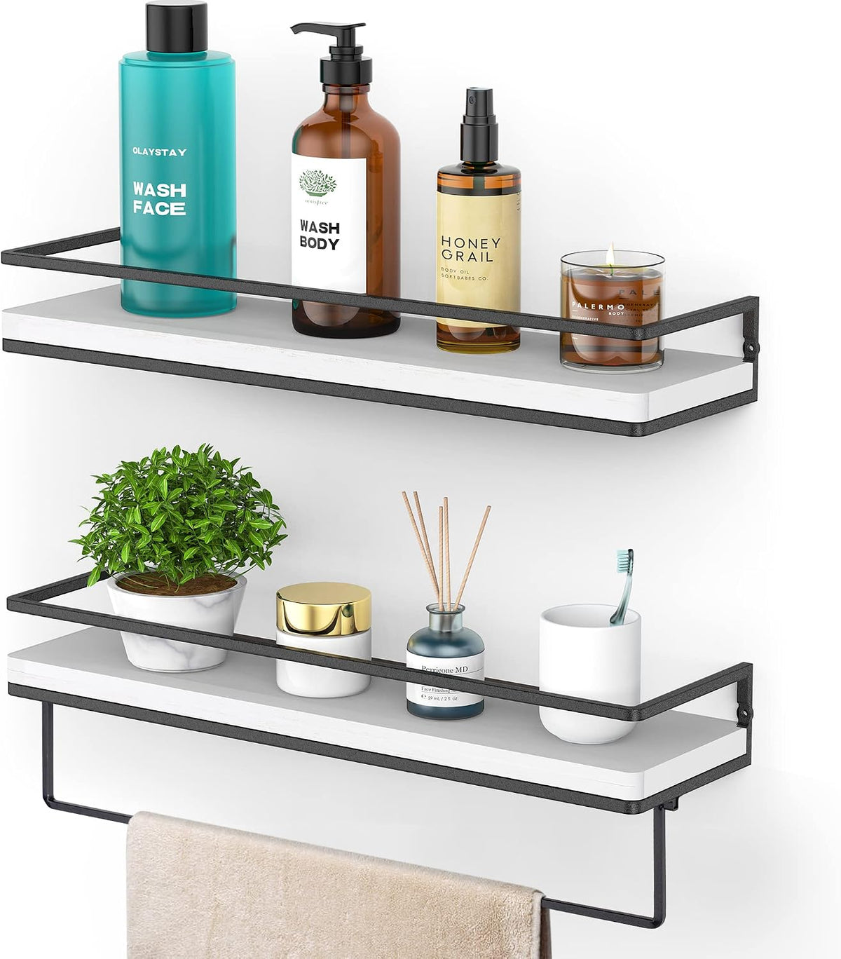 Floating Shelves Wall Mounted Set of 2, Rustic Wood Wall Storage Shelves for Bedroom,Living Room,Bathroom, Kitchen Torched Wood