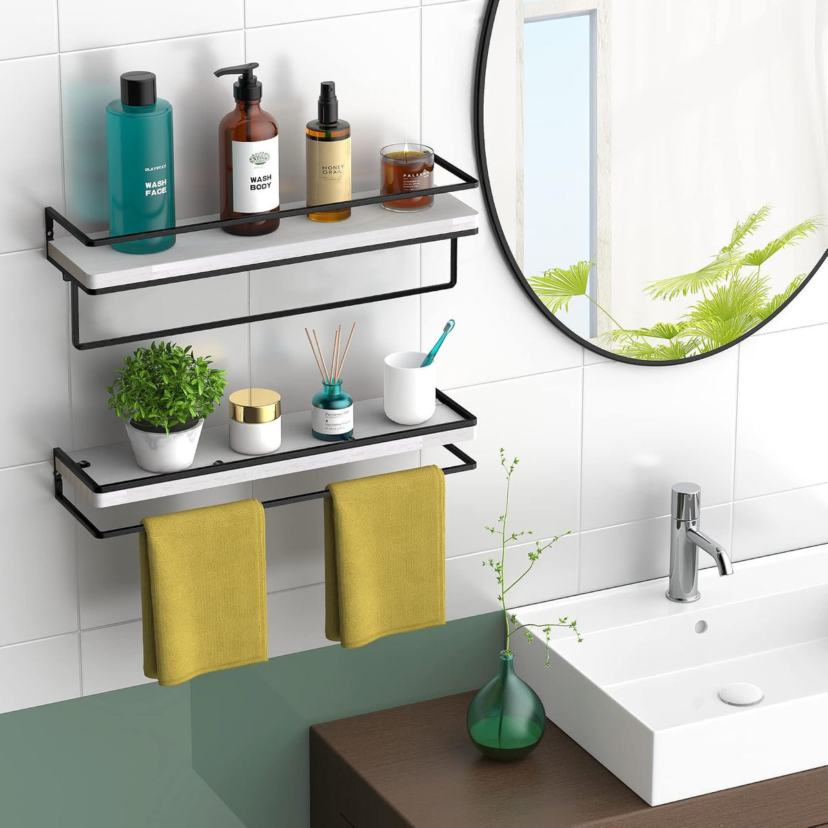 Floating Shelves Wall Mounted Set of 2, Rustic Wood Wall Storage Shelves for Bedroom,Living Room,Bathroom, Kitchen Torched Wood