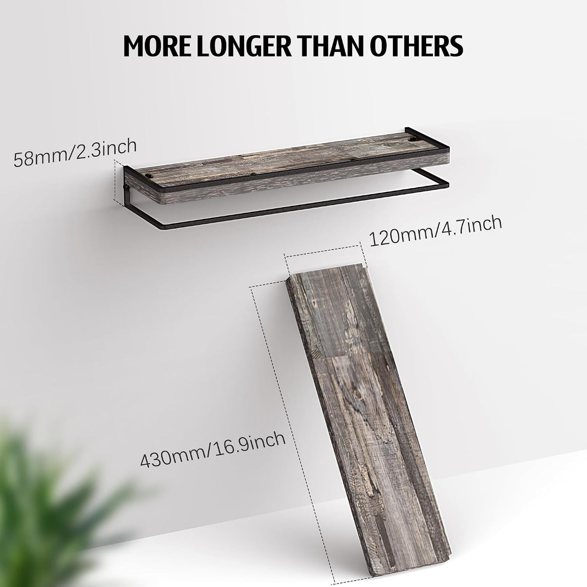 Floating Shelves Wall Mounted Set of 2, Rustic Wood Wall Storage Shelves for Bedroom,Living Room,Bathroom, Kitchen Torched Wood