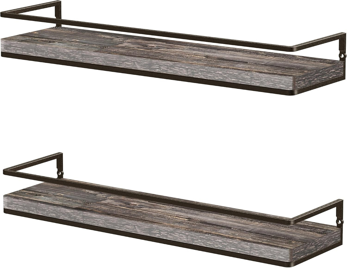 Floating Shelves Wall Mounted Set of 2, Rustic Wood Wall Storage Shelves for Bedroom,Living Room,Bathroom, Kitchen Torched Wood