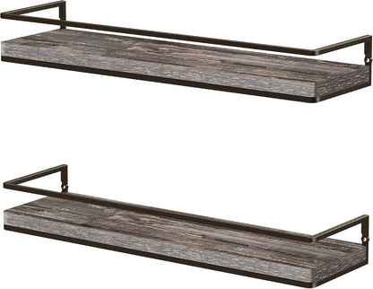 Floating Shelves Wall Mounted Set of 2, Rustic Wood Wall Storage Shelves for Bedroom,Living Room,Bathroom, Kitchen Torched Wood