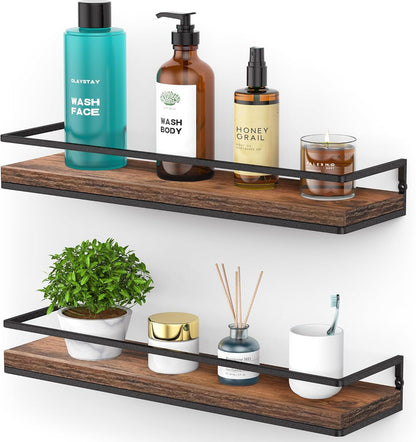 Floating Shelves Wall Mounted Set of 2, Rustic Wood Wall Storage Shelves for Bedroom,Living Room,Bathroom, Kitchen Torched Wood