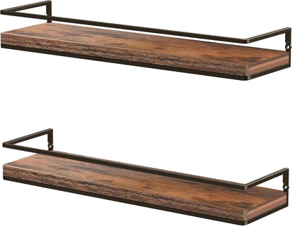 Floating Shelves Wall Mounted Set of 2, Rustic Wood Wall Storage Shelves for Bedroom,Living Room,Bathroom, Kitchen Torched Wood