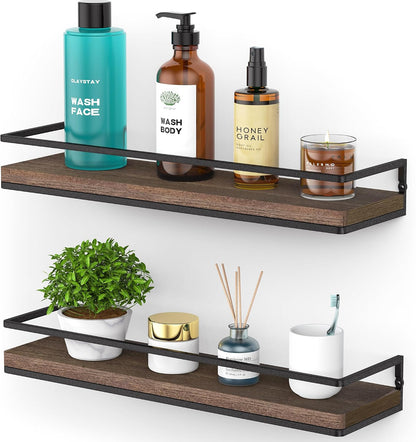 Floating Shelves Wall Mounted Set of 2, Rustic Wood Wall Storage Shelves for Bedroom,Living Room,Bathroom, Kitchen Torched Wood
