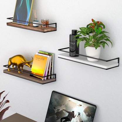 Floating Shelves Wall Mounted Set of 2, Rustic Wood Wall Storage Shelves for Bedroom,Living Room,Bathroom, Kitchen Torched Wood