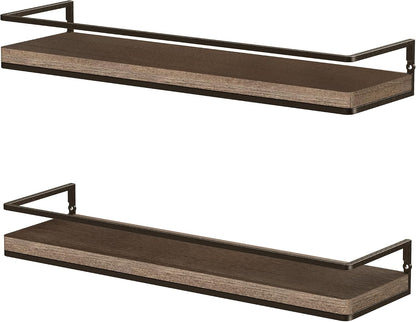 Floating Shelves Wall Mounted Set of 2, Rustic Wood Wall Storage Shelves for Bedroom,Living Room,Bathroom, Kitchen Torched Wood