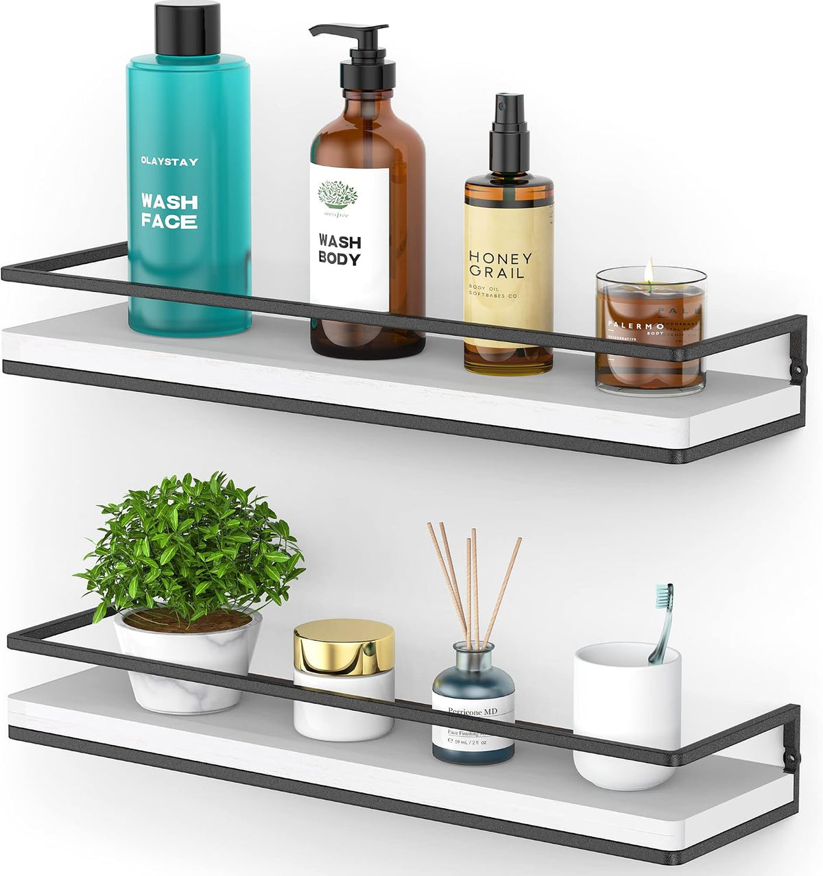 Floating Shelves Wall Mounted Set of 2, Rustic Wood Wall Storage Shelves for Bedroom,Living Room,Bathroom, Kitchen Torched Wood