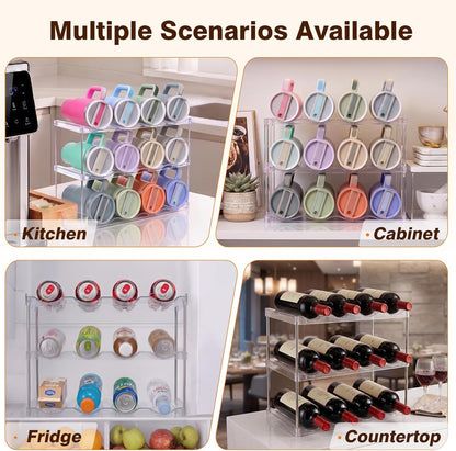Large Compartment Water Bottle Organizer, Stackable Water Bottle Holder for Stanley 40 oz Tumbler, Clear Tumbler Organizer for Cabinet, Kitchen Pantry or Countertop