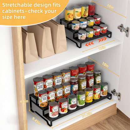 3 Tier Expandable Can Rack Organizer for Pantry, Adjustable 13"-21" Metal Soda Can Organizer, Pantry Organization Canned Food Storage Holder for Kitchen Cabinet Countertop, Black 1Pack