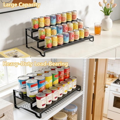 3 Tier Expandable Can Rack Organizer for Pantry, Adjustable 13"-21" Metal Soda Can Organizer, Pantry Organization Canned Food Storage Holder for Kitchen Cabinet Countertop, Black 1Pack