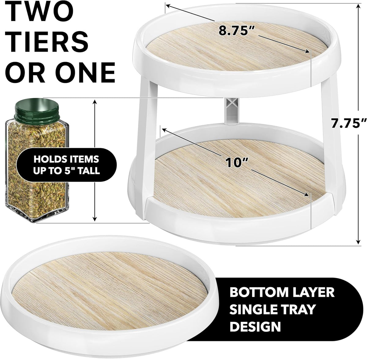 2-Tier Lazy Susan Spice Organizer, 10-Inch, Rustic Brown