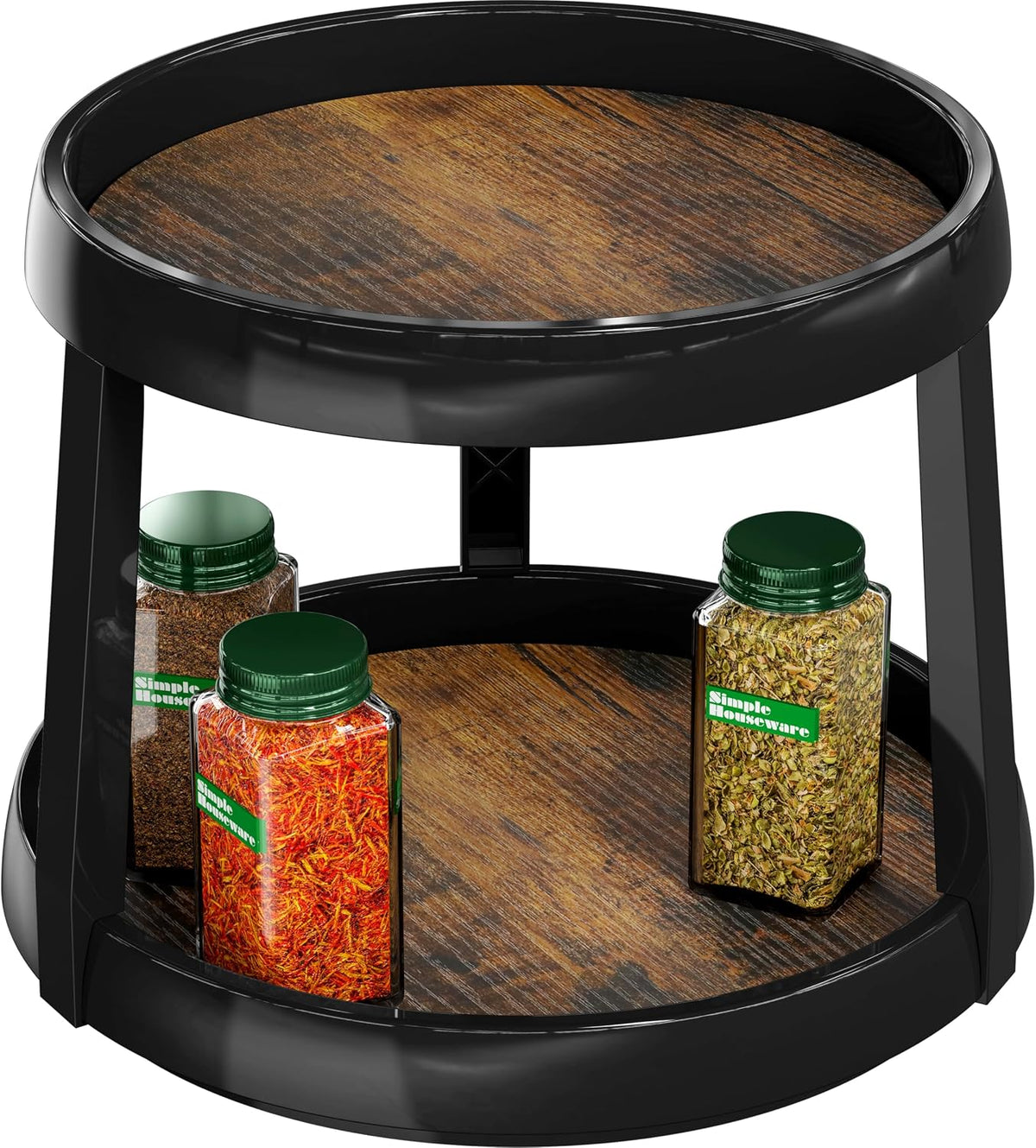 2-Tier Lazy Susan Spice Organizer, 10-Inch, Rustic Brown