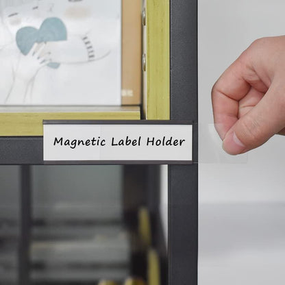C Channel Magentic Label Holders 1x3 Inches with Paper Inserts and Clear Plastic Protectors, Pack of 30, Magnetic Data Card Holders File Cabinet Labels