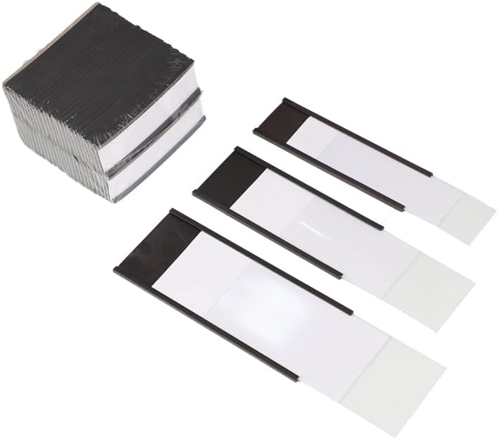 C Channel Magentic Label Holders 1x3 Inches with Paper Inserts and Clear Plastic Protectors, Pack of 30, Magnetic Data Card Holders File Cabinet Labels
