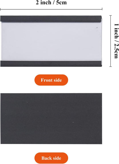 C Channel Magentic Label Holders 1x3 Inches with Paper Inserts and Clear Plastic Protectors, Pack of 30, Magnetic Data Card Holders File Cabinet Labels